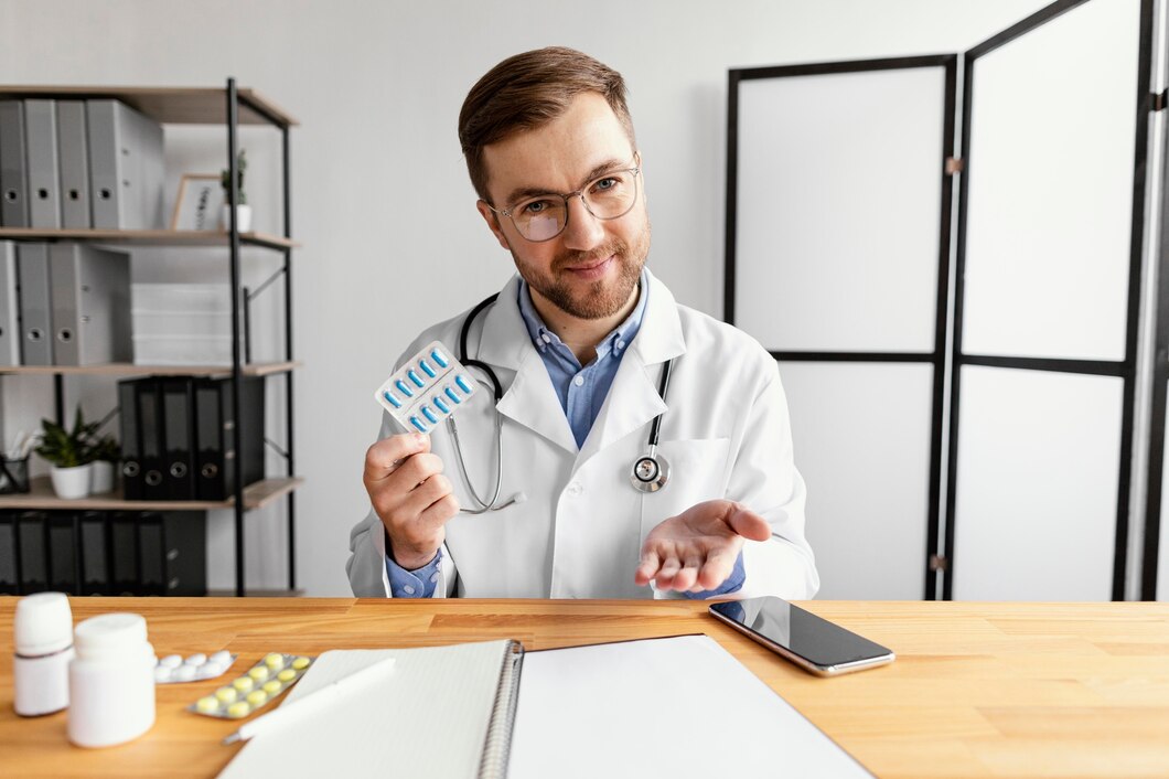 medium shot doctor holding pills 23 2148873038